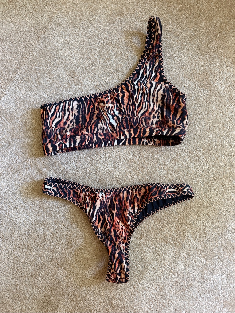 One-Shoulder Leopard Print Bikini Set